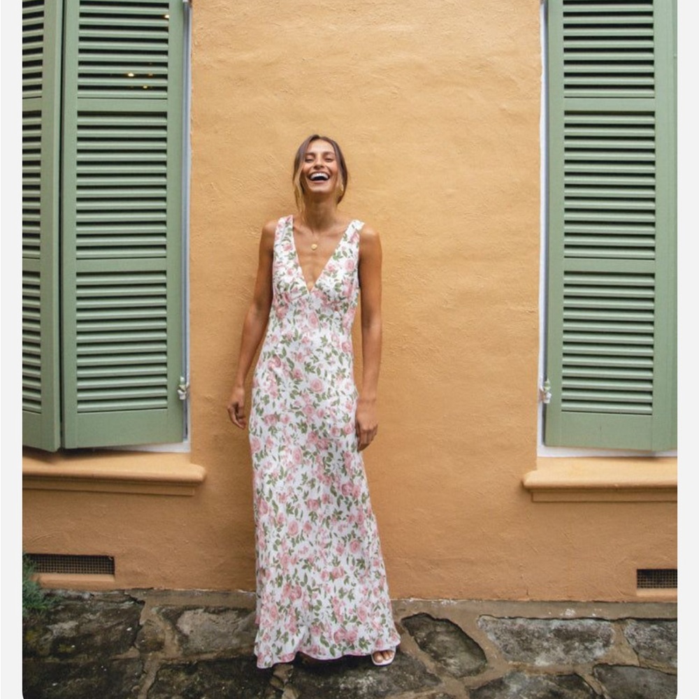 VRG GRL Postcards From Italy Bias Cut Maxi Dress Rose NWOT